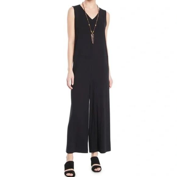 Eileen Fisher Size Black Viscose Jersey Wide Leg Jumpsuit medium jersey soft - Picture 7 of 8
